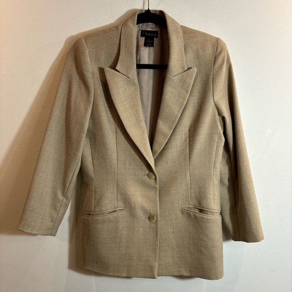 THEME Sz L 100% Wool Classic Lapel Slim Fit Pockets Lined Shoulder Pads Blazer - Picture 1 of 9